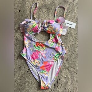 Hurley Womens One Piece Swimsuit - Lavender and Pink Floral